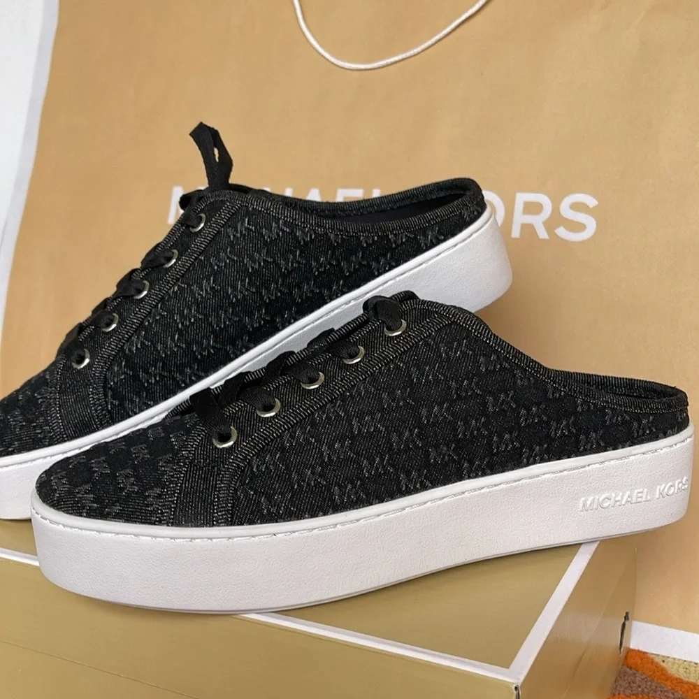 Michael Kors POPPY SLIDE SNEAKER MK DEBOSSED WASHED DENIM 49T4POFP3D Platforms